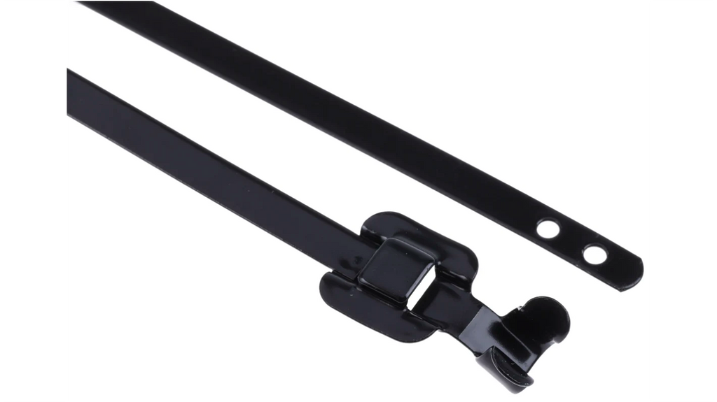 RS PRO Cable Tie, Releasable, 330mm x 5 mm, Black Polyester Coated Stainless Steel, Pk-100