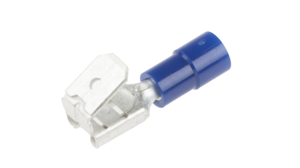 RS PRO Blue Insulated Female Spade Connector, Piggyback Terminal, 6.35 x 0.8mm Tab Size, 1.5mm² to 2.5mm²