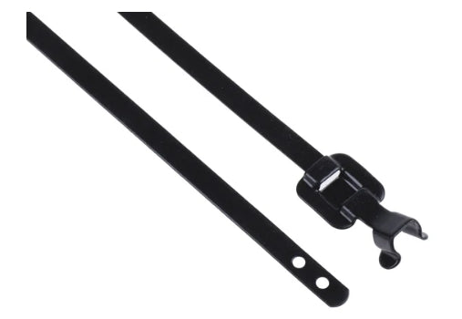 RS PRO Cable Tie, Releasable, 230mm x 5 mm, Black Polyester Coated Stainless Steel, Pk-100