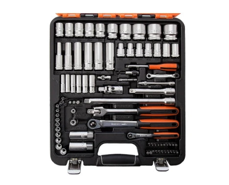 Bahco 103-Piece Metric 1/2 in; 1/4 in Deep Socket/Standard Socket/Spanner/Allen Key/Bit Set with Ratchet, 6 point; Hex