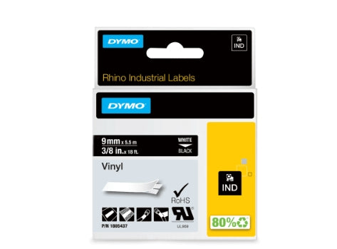 Dymo White on Black Label Printer Tape, 5.5 m Length, 9 mm Width