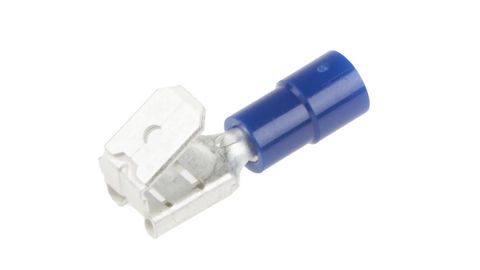 RS PRO Blue Insulated Female Spade Connector, Piggyback Terminal, 6.35 x 0.8mm Tab Size, 1.5mm² to 2.5mm²