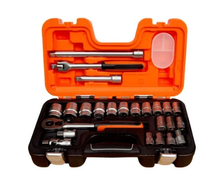 Bahco 24-Piece Metric 1/2 in Standard Socket Set with Ratchet, 6 point