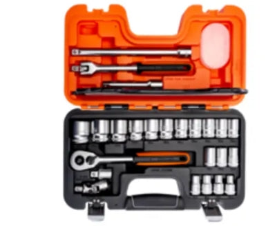 Bahco 24-Piece Metric 1/2 in Standard Socket Set with Ratchet, 6 point