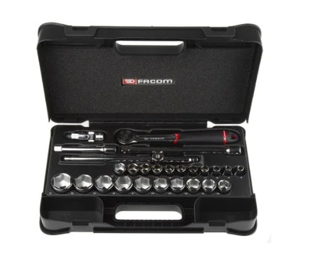 Facom 26-Piece Metric 1/2 in Standard Socket Set with Ratchet, 6 point
