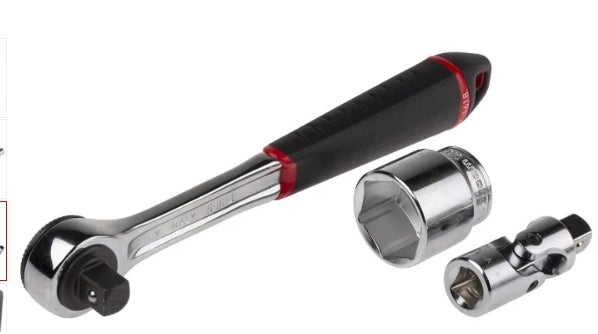Facom 26-Piece Metric 1/2 in Standard Socket Set with Ratchet, 6 point