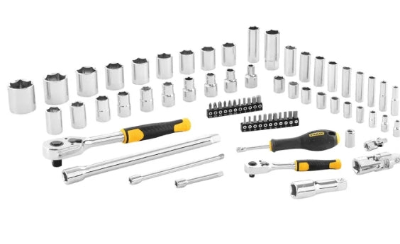 Stanley 72-Piece Metric 1/2 in; 1/4 in Deep Socket/Standard Socket/Bit Set with Ratchet, 6 point; Hex Bit; Phillips