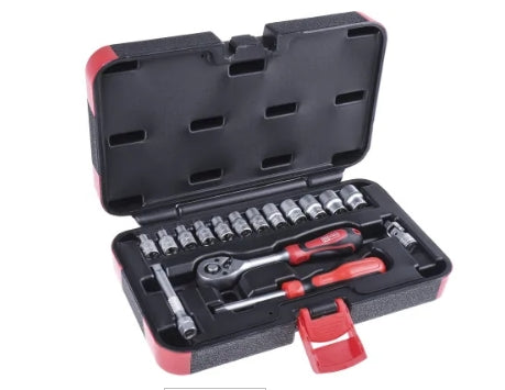 RS PRO 16-Piece Metric 1/4 in Standard Socket Set with Ratchet, 6 point