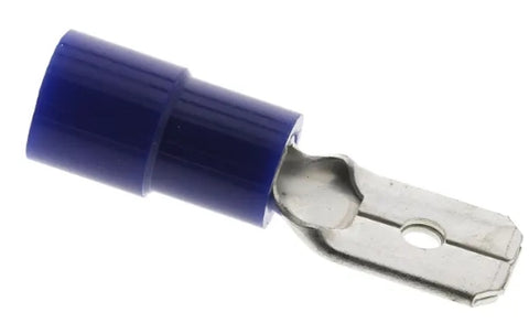 RS PRO Blue Insulated Male Spade Connector, Tab, 0.8 x 6.35mm Tab Size, 1.5mm² to 2.5mm²