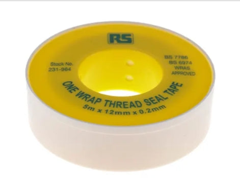 RS PRO White PTFE Tape, 5m x 12mm x 0.2mm